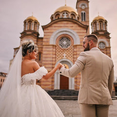 Stunning White Sweetheart Off-The-Shoulder Ball Gown Beaded Lace Sleeveless Cathedral Train Tulle Wedding Dresses
