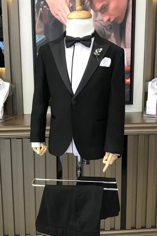 Stylish Black Peaked Lapel Two-Piece Fashion Prom Suit