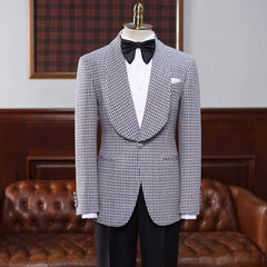 Stylish Black Plaid Shawl Collar Wedding Attire For Men