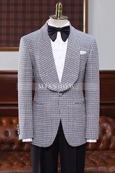 Stylish Black Plaid Shawl Collar Wedding Attire For Men