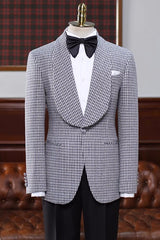 Stylish Black Plaid Shawl Collar Wedding Attire For Men