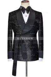 Stylish Black Shawl Collar Two-Piece Sequined Wedding Ensemble