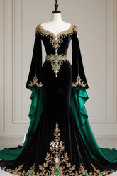 Stylish Black Sweetheart Long Sleeves Mermaid Formal Dress with Appliques and Detachable Train