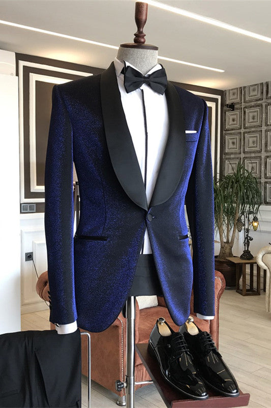 Stylish Blue Shawl Collar Two-Piece Wedding Suit for Groom