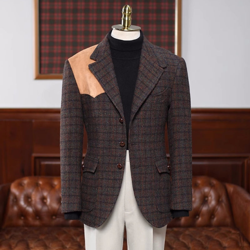 Stylish Brown Checkered Notched Lapel Prom Ensemble
