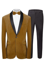 Stylish Brown Shawl Collar Two-Piece Velvet Groom's Suit