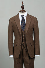 Stylish Brown Three-Piece Tailored Men's Business Suit