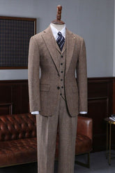 Stylish Coffee Three Pieces Slim Fit Tailored Formal Men’s Suit
