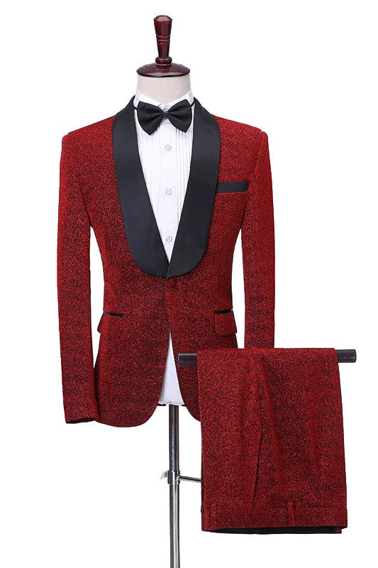 Stylish Crimson Shawl Collar Two-Piece Groom's Wedding Attire