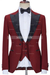 Stylish Crimson Three Pieces Best Fit Peak Lapel Prom Suits