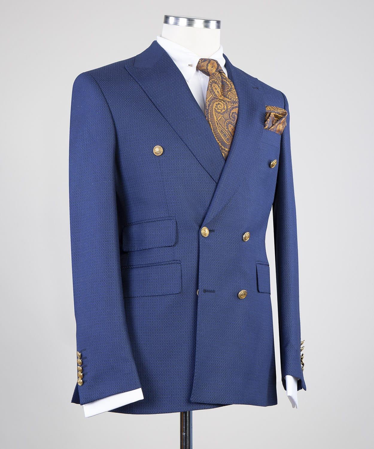 Stylish Dark Blue Slim Fit Peak Lapel Two-Piece Men’s Suits