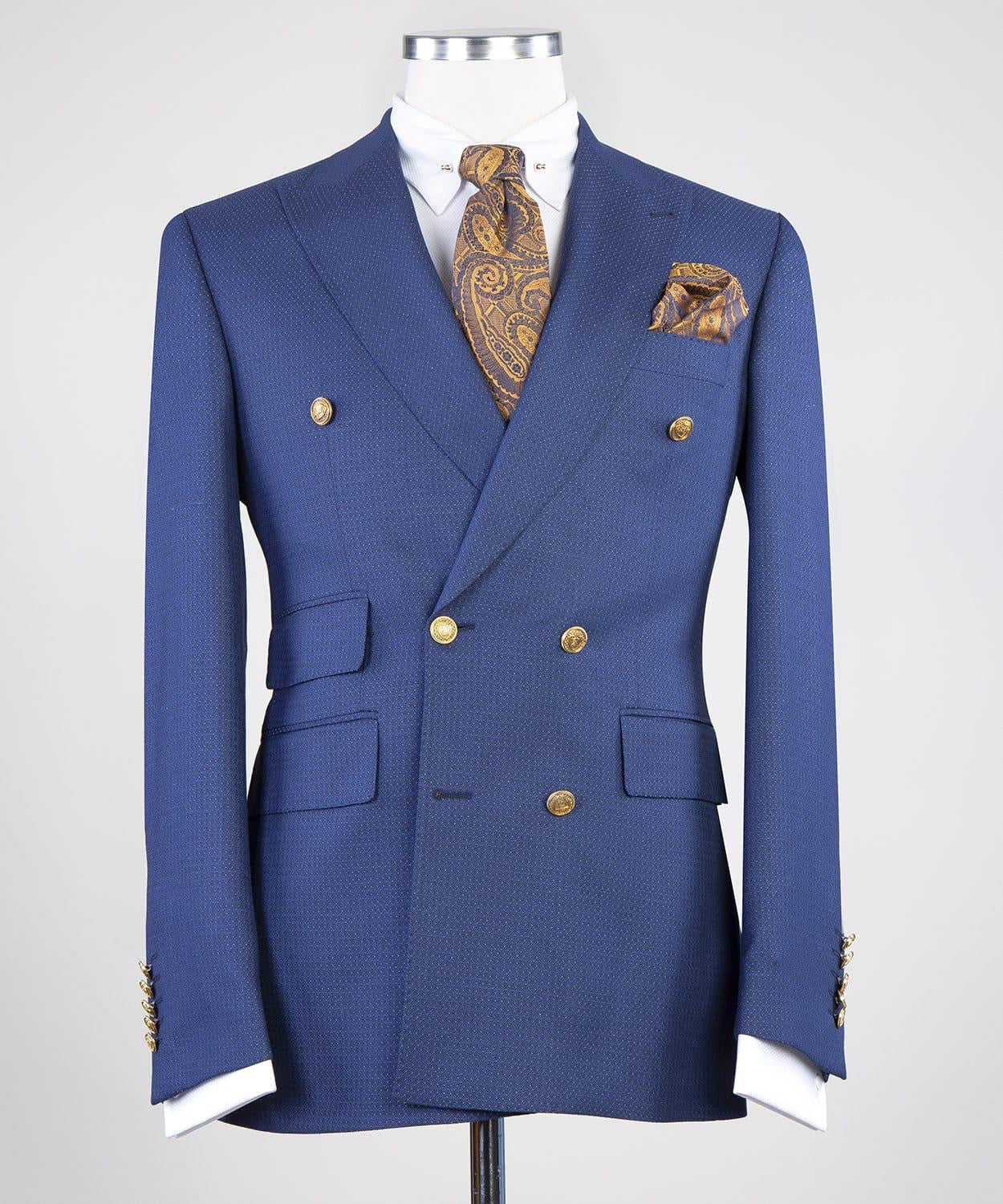 Stylish Dark Blue Slim Fit Peak Lapel Two-Piece Men’s Suits