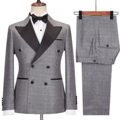 Stylish Dark Gray Peak Lapel Double Breasted Business Suit