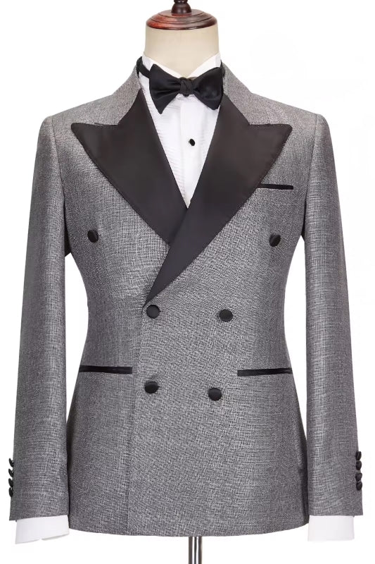 Stylish Dark Gray Peak Lapel Double Breasted Business Suit