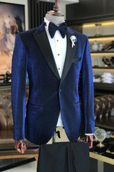 Stylish Deep Blue Peaked Lapel Prom Suit Ensemble for Men