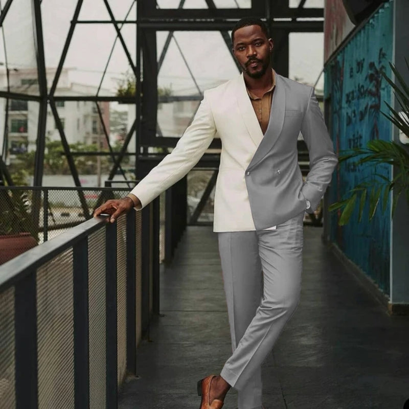 Stylish Gray Shawl Lapel Double Breasted Prom Suit