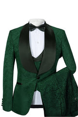 Stylish Green Jacquard Shawl Lapel Three-Piece Wedding Suit
