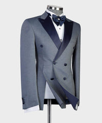 Stylish Grey Double-Breasted Peaked Lapel Men’s Suit