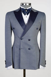 Stylish Grey Double-Breasted Peaked Lapel Men’s Suit