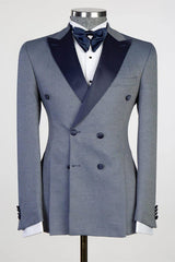 Stylish Grey Double-Breasted Peaked Lapel Men’s Suit