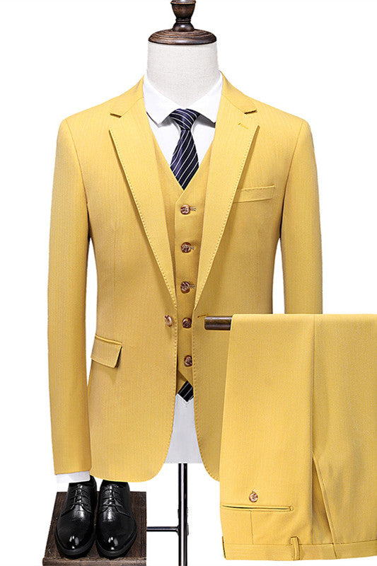 Stylish Mustard Notched Lapel Slim Fit Prom Suit for Men