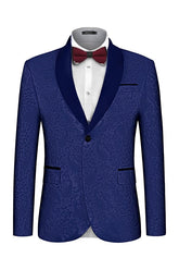 Stylish Navy Blue Shawl Collar Two-Piece Jacquard Groom's Attire