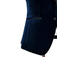 Stylish Navy Blue Shawl Lapel Three-Piece Velvet Suit