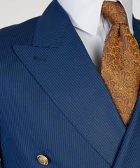 Stylish Navy Striped Peak Lapel Double Breasted Business Men’s Suits
