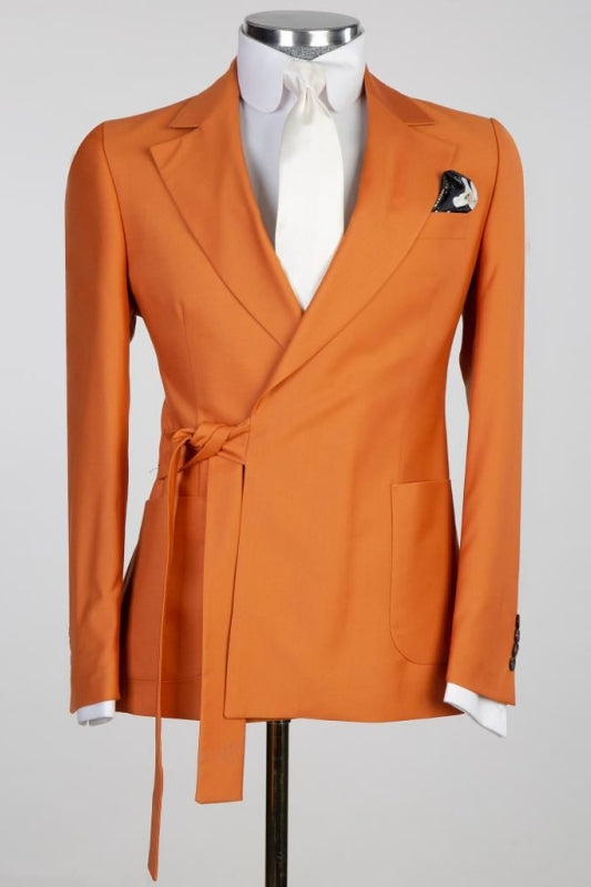 Stylish Orange Notched Lapel Two-Piece Prom Outfit