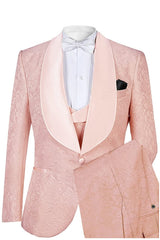 Stylish Pink Shawl Collar Jacquard Groom's Wedding Attire