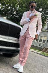 Stylish Pink Shawl Lapel Jacquard Three-Piece Prom Men’s Suit