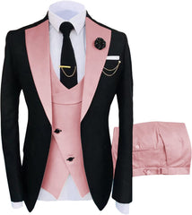 Stylish Pink Shawl Lapel Three Piece Prom Attire For Men