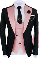 Stylish Pink Shawl Lapel Three Piece Prom Attire For Men