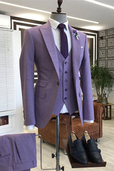 Stylish Plum Peaked Lapel Three Piece Prom Ensemble