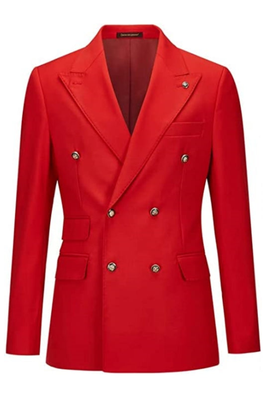 Stylish Red Double-Breasted Peaked Lapel Prom Suit For Men