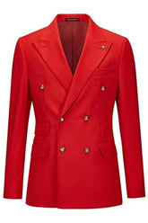 Stylish Red Double-Breasted Peaked Lapel Prom Suit For Men