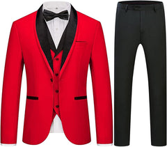 Stylish Red Three-Piece Shawl Lapel Suit for Men's Wedding