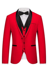 Stylish Red Three-Piece Shawl Lapel Suit for Men's Wedding