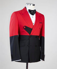 Stylish Red and Black Double-Breasted Close-Fit Men’s Suit
