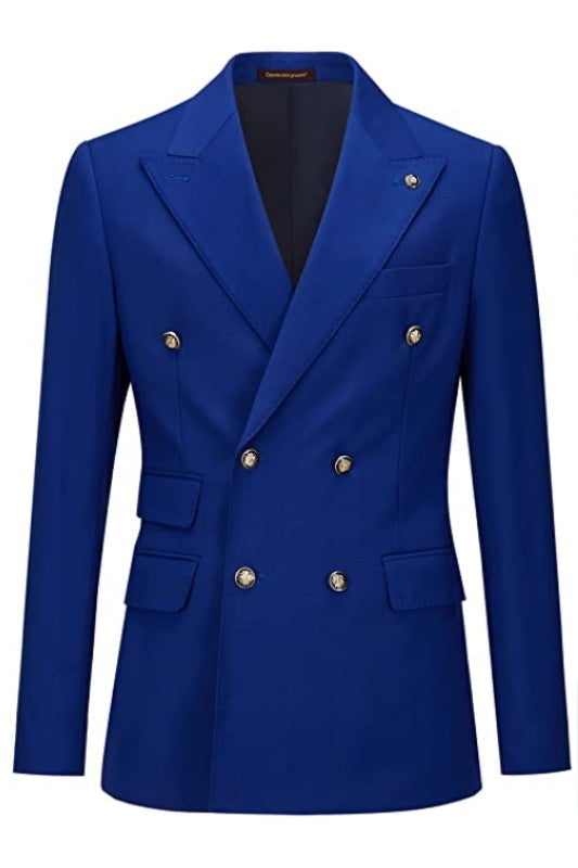 Stylish Royal Blue Double-Breasted Peaked Lapel Prom Suit