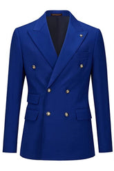 Stylish Royal Blue Double-Breasted Peaked Lapel Prom Suit