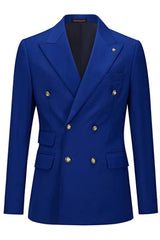 Stylish Royal Blue Double-Breasted Peaked Lapel Prom Suit