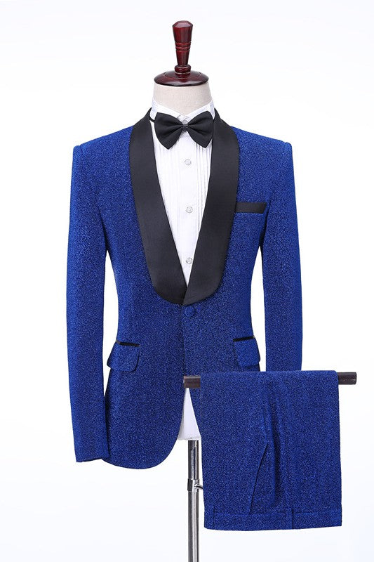 Stylish Royal Blue Shawl Collar Groom's Wedding Suit