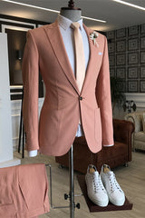 Stylish Salmon Pink Peaked Lapel Men's Prom Suit