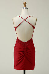Stylish Sheath Spaghetti Straps Royal Blue Short Homecoming Dress with Appliques