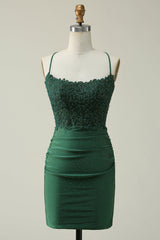 Stylish Sheath Spaghetti Straps Royal Blue Short Homecoming Dress with Appliques