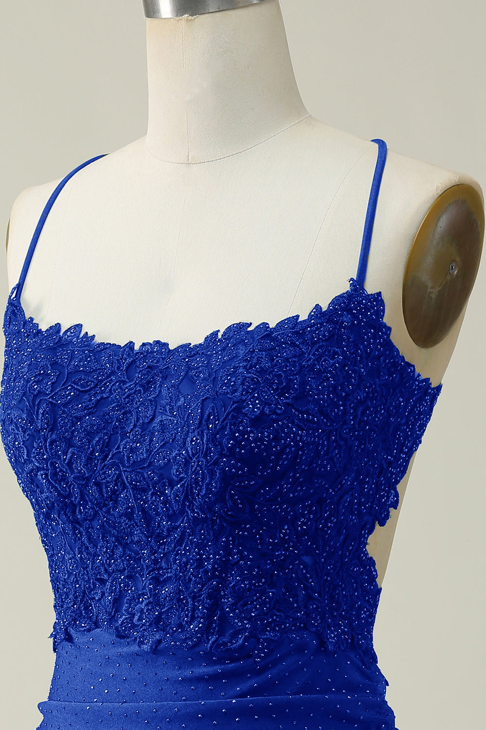 Stylish Sheath Spaghetti Straps Royal Blue Short Homecoming Dress with Appliques