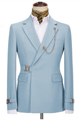 Stylish Sky Blue Notched Lapel Two Pieces Business Men’s Suits