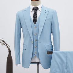 Stylish Sky Blue Three Pieces Single Breasted Slim Fit Custom Business Suit