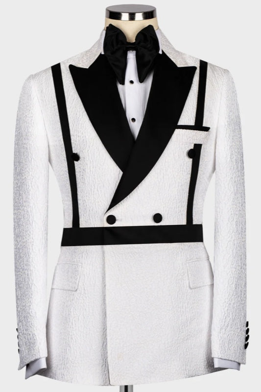 Stylish White Peaked Lapel Double-Breasted Wedding Men's Attire